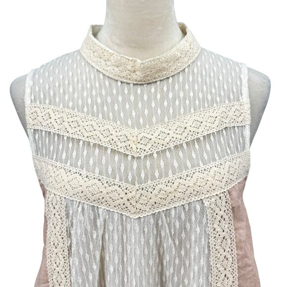 A’reve Anthropologie Cream Lace High Neck Sleeveless Peach A-line Mini Dress - Picture 4 of 14